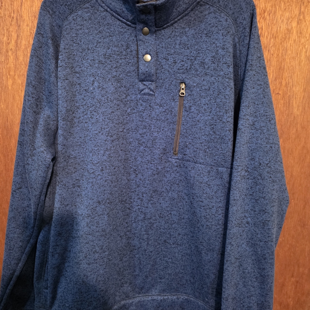 Sonoma Navy Heathered Quarter-snap Pullover with Branded Neck Label
